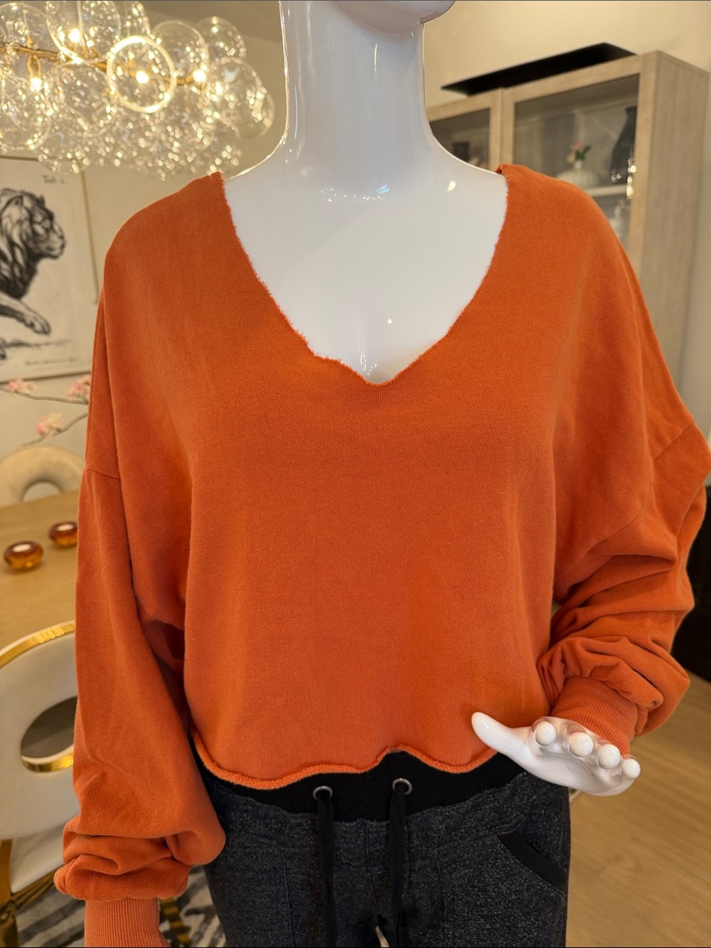 wild fable Orange V-Neck Oversized Sweatshirt
